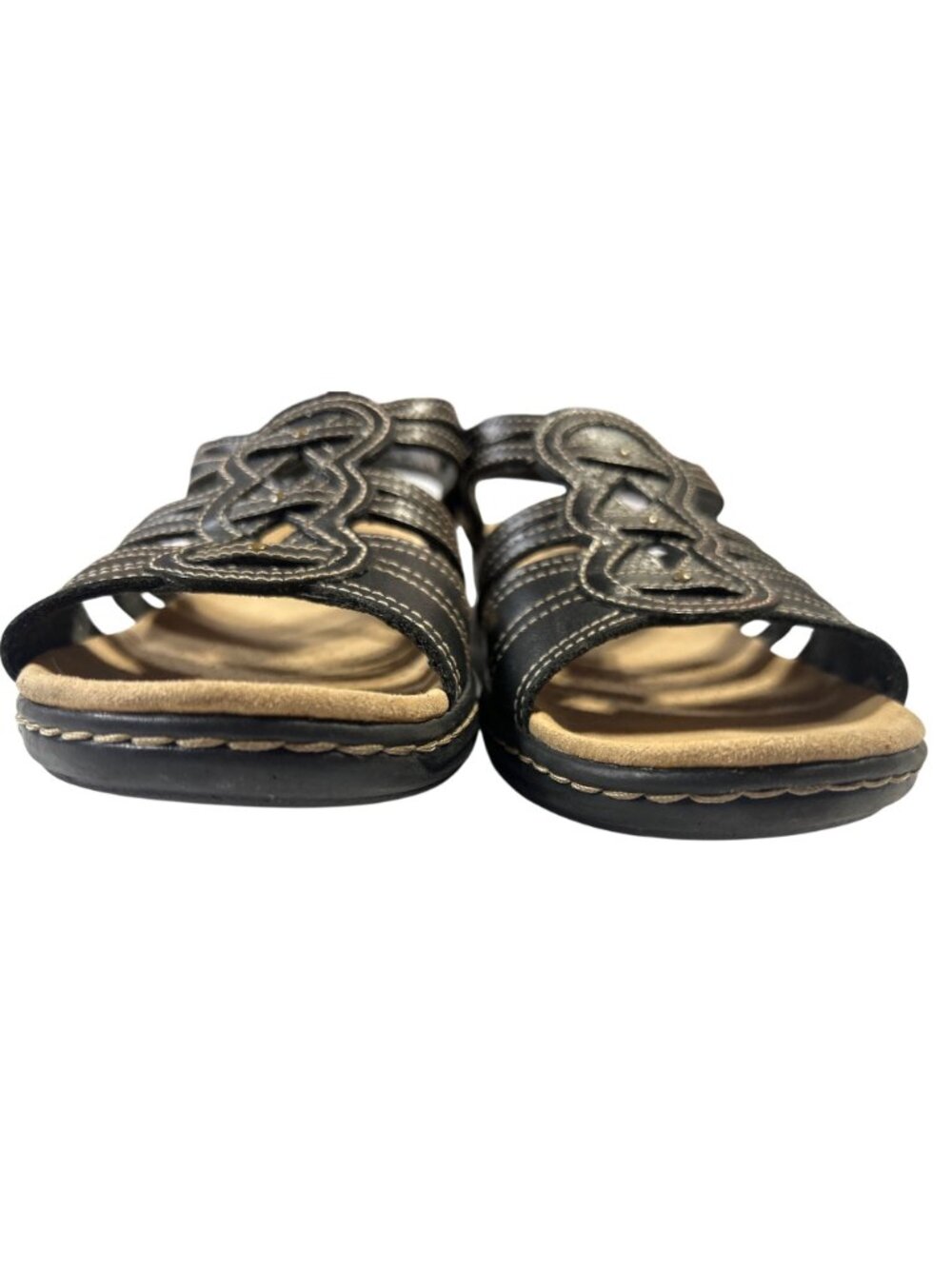 Clarks Collection Womens Size 8.5W Black Leather Sandals Ultimate Comfort - Picture 2 of 13